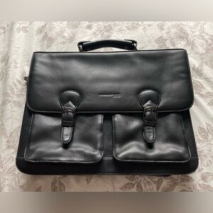 Kenneth Cole Reaction Black Leather Laptop Bag Briefcase Career Work School